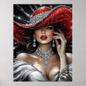 Poster Glamorous Sparkle Lady in Red Hat (Devant)