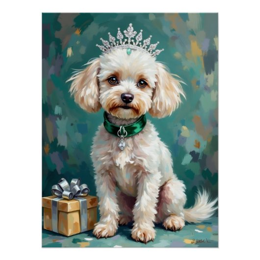 Poster Glamorous White Poodle Princess Christmas Art (Devant)