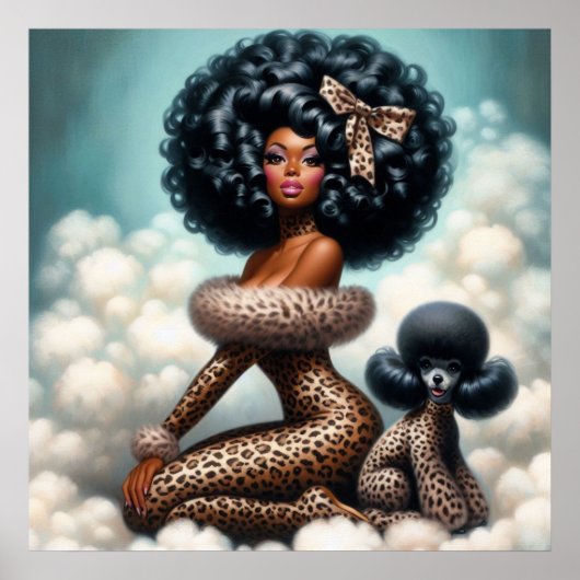 Poster Glamour Vintage Whimsical : Afro Pin-Up Leopard (Devant)