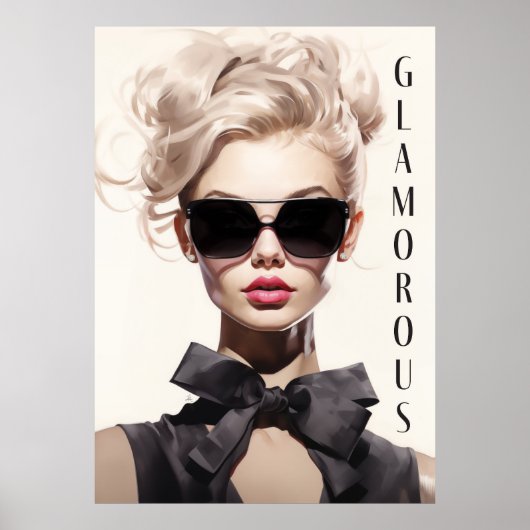Poster Glamoureuze Mode Model Black Bow (Voorkant)