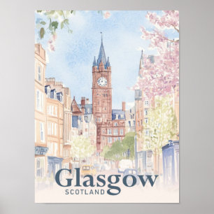 Poster Glasgow Écosse Aquarelle Peinture Voyage