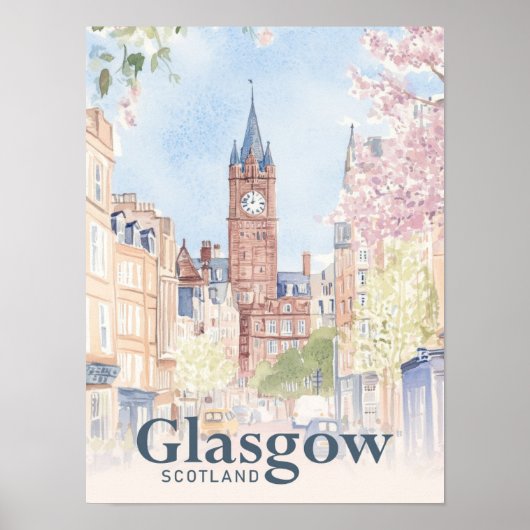 Poster Glasgow Écosse Aquarelle Peinture Voyage (Devant)