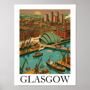 Poster Glasgow Écosse Illustration de Voyage Rétro