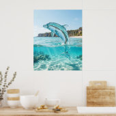 Poster Glass Dolphin Azure Leap (Cuisine)