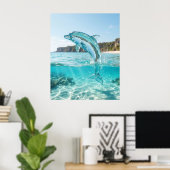 Poster Glass Dolphin Azure Leap (Bureau à domicile)