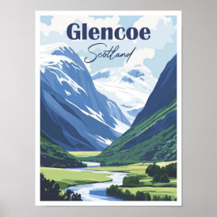 Poster Glencoe Scotland Art Travel Place illustration