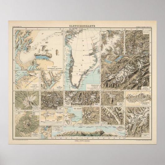 Poster Gletscherkarte - Carte de l'Atlas glaciaire (Devant)