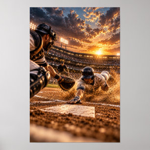 Poster Glissade au marbre au baseball – Sports au coucher