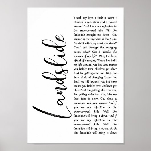 Poster Glisser Blanc Script Chanson Lyrique Mur Art Impri (Devant)