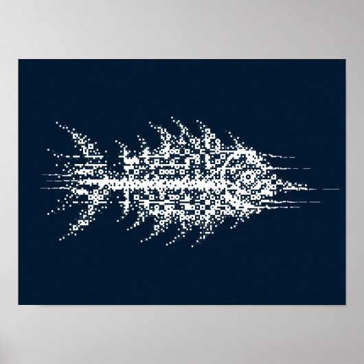 Poster Glitch Pixel White Fish Wall Art (Devant)