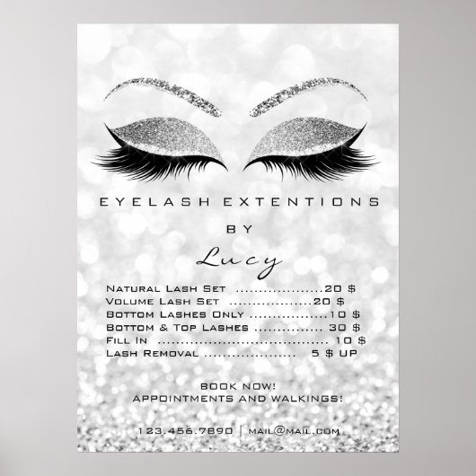 Poster Glitter Gray Silver Makeup Eyes Lashes Price List (Devant)