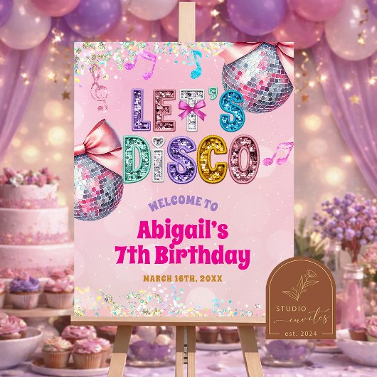 Poster Glitter Sequins Disco Birthday Party Welcome Sign