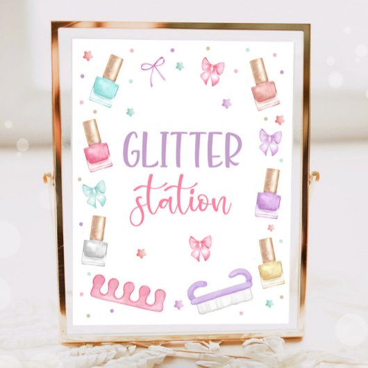 Poster Glitter Station Mani-Pedi Party Manicure Pedicure