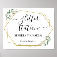 Glitter station sign greenery gold bridal shower