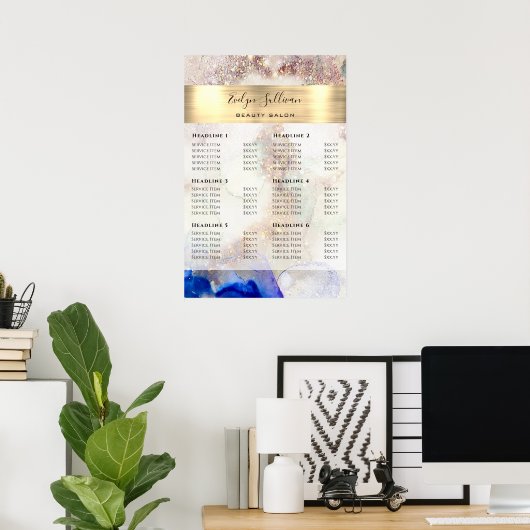 Poster Glitter Waterverf en Gold Foil Price List (Thuiskantoor)