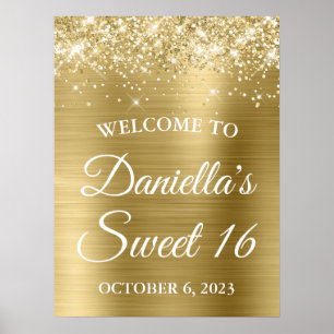 Poster Glitterie brillante Pale Or Foil Sweet 16 Bienvenu