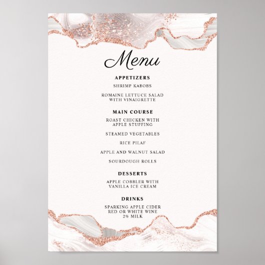 Poster Glitterie Rose Or Blanc Agate 2 Bordure Menu A4 (Devant)