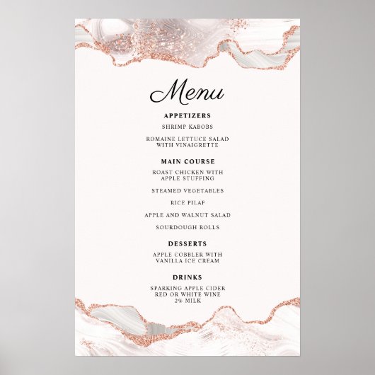 Poster Glitterie Rose Or Blanc Agate 2 Bordure Menu A4 (Devant)