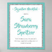 Poster Glittery Argent Cadre Signature Mocktail Turquoise (Devant)