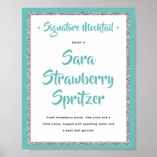 Poster Glittery Argent Cadre Signature Mocktail Turquoise (Devant)