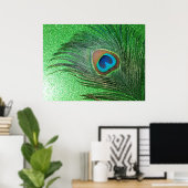 Poster Glittery Green Peacock Feather Encore Vie (Bureau à domicile)