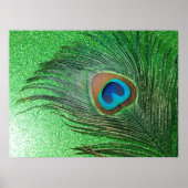 Poster Glittery Green Peacock Feather Encore Vie (Devant)