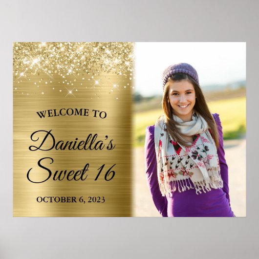 Poster Glittery Pale Gold Glam Soft Edge Photo Sweet 16 (Devant)