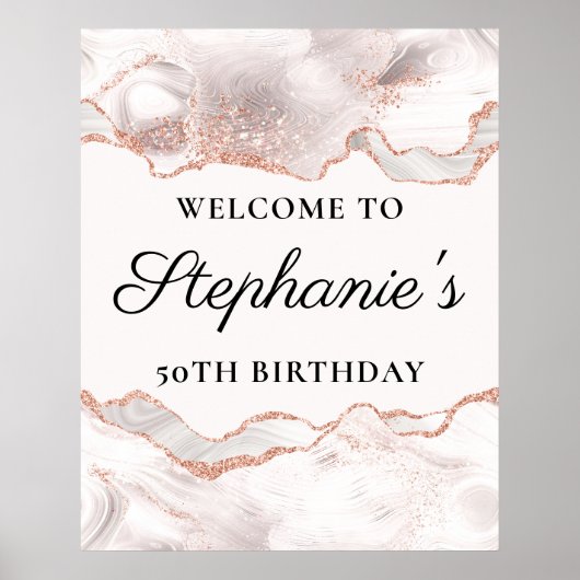 Poster Glittery Rose Gold White Agate 50e anniversaire 24 (Devant)