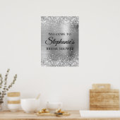 Poster Glittery Silver Faux Foil Bridal Shower Welcome (Cuisine)