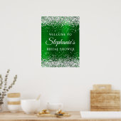Poster Glittery Silver Green Foil Bridal Shower Welcome (Cuisine)