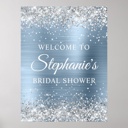 Poster Glittery Silver Light Blue Foil Bridal Shower (Devant)
