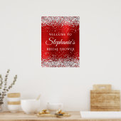Poster Glittery Silver Red Foil Bridal Shower Welcome (Cuisine)