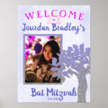 Poster Glittery Tree Bat Mitzvah Welcome Sign<br><div class="desc">Easily match the text colors to your photo this glittery blue welcome poster! A beautiful shimmery addition to the Glittery Blue Tree Bat Mitzvah Invitations,  enveloppes,  & return address labels. Transfer this sparkly design to a card or decoration!</div>