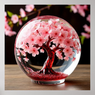 Poster Globe Captivant Avec Arbre Fleurissant