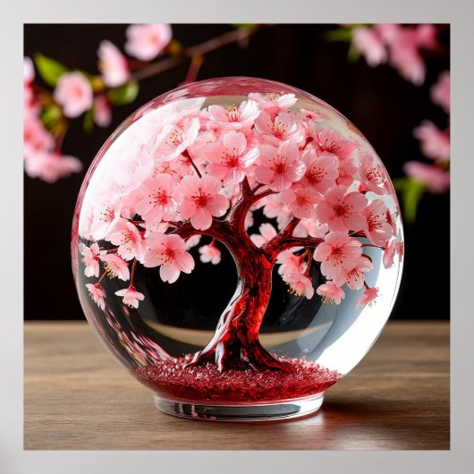 Poster Globe Captivant Avec Arbre Fleurissant (Devant)