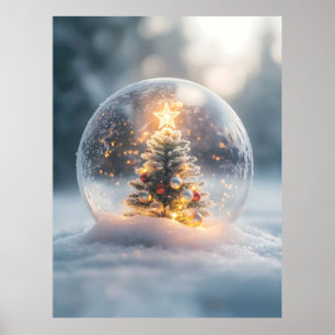 Poster Globe de neige magique de Noël avec arbre à souffl