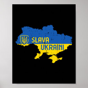 Poster Gloire à l'Ukraine Slava Ukraini Carte Ukrainiens