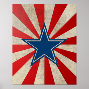 Poster Gloire vieillissante - Rouge, Blanc et Bleu Étoile