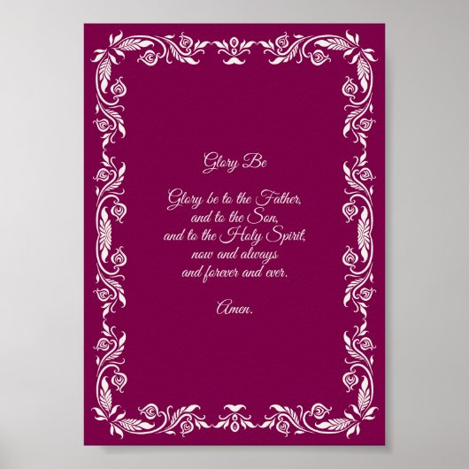Poster Glory Be Prayer Ivory White Botanicals on Burgundy (Devant)