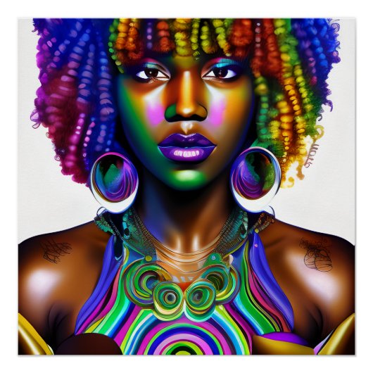 Poster Glory Queen Rainbow Cute Cheveux Black Melanin Afr (Devant)