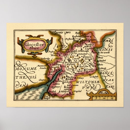 Poster Gloucestershire Comté Angleterre Ancienne carte An (Devant)