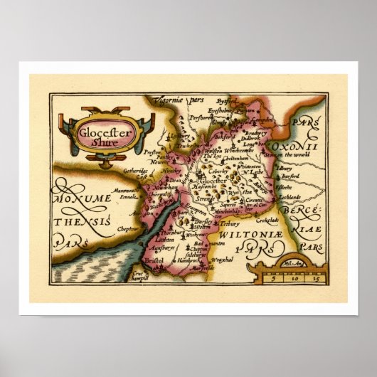Poster Gloucestershire Comté Angleterre Ancienne carte An (Devant)