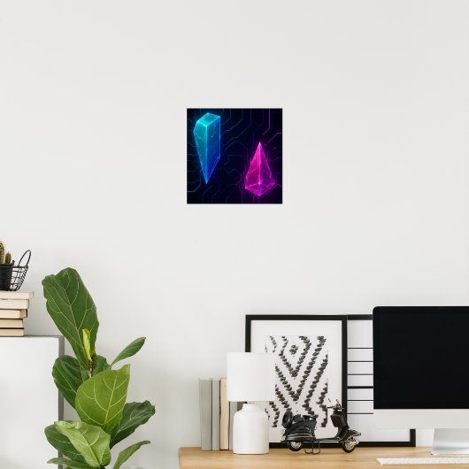 Poster Glowing Cyberpunk Geometric Circuit Pattern (Bureau à domicile)