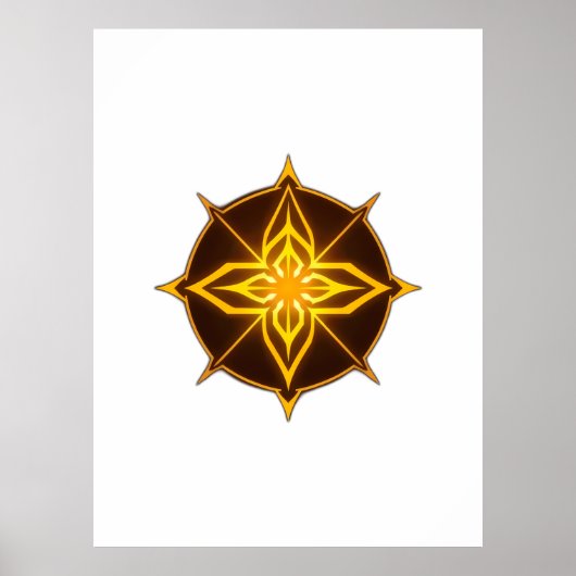 Poster Glowing Golden Compass Rose on Dark Circle (Devant)