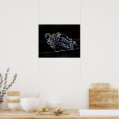 Poster Glowing Motorcycle Rider Circle Racing Sketch (Cuisine)