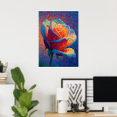Poster Glowing Rose Pointillism Flower Art (Bureau à domicile)