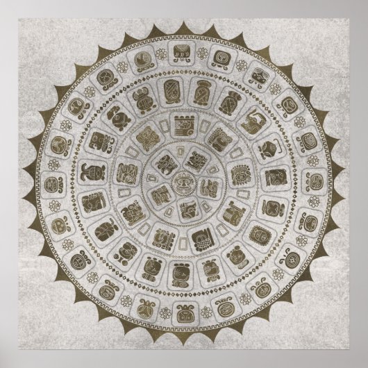 Poster Glyphes du calendrier maya texture dorée sur pierr (Devant)