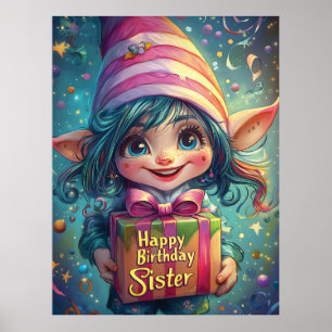 Poster Gnome d'anniversaire - Bonne soeur d'anniversaire