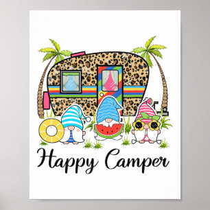 Poster Gnome de camping-car de léopard Camping heureux d'