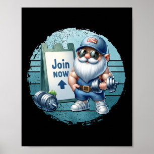 Poster Gnome de Fitness Rétro En Tenue De Gym Avec Haltèr